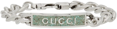 Shop Gucci Silver Enamel Logo Bracelet In 9071 0728/howlite