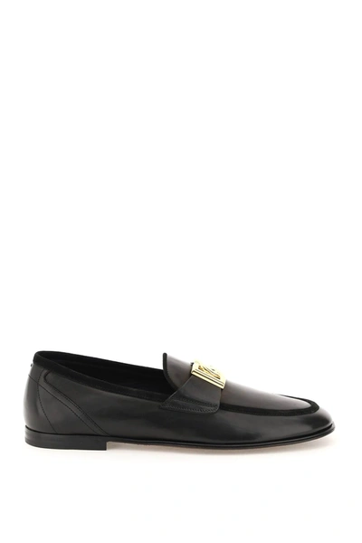 Shop Dolce & Gabbana Leather Ariosto Slippers Loafers In Black
