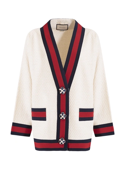 Shop Gucci Oversize Cardigan Jacket In Bianco