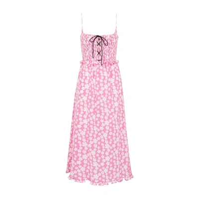 Shop Miu Miu Silk Dress In Pink &amp; Purple