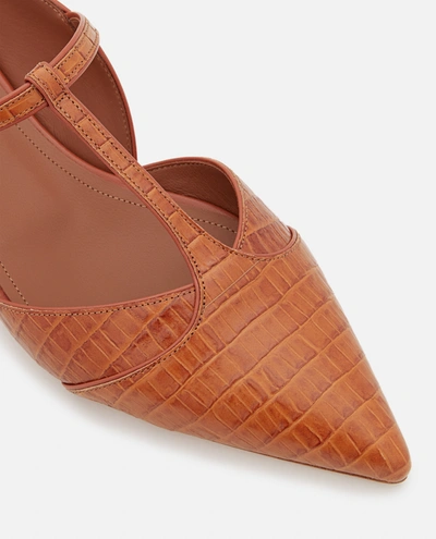 Shop Malone Souliers Imogen Croc Leather Flat Mules In Brown