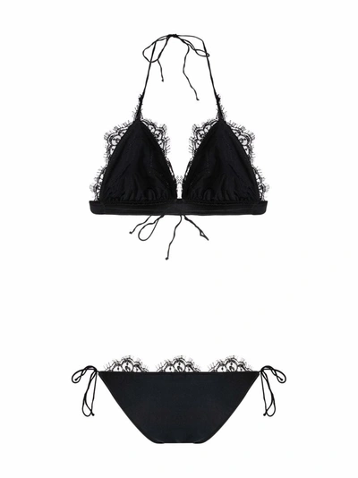 Oseree Travaille Lace-trim Bikini Set In Black | ModeSens