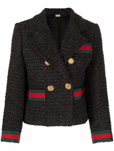 Shop Gucci Double-breasted Tweed Jacket In Grey