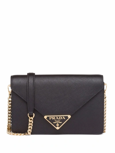 Prada Mini Triangle Logo Envelope Flap Crossbody Bag In Schwarz