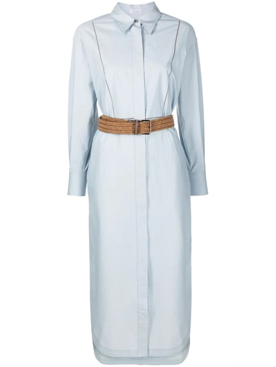 Shop Brunello Cucinelli Chain Embroidered Belted Dress In Blau