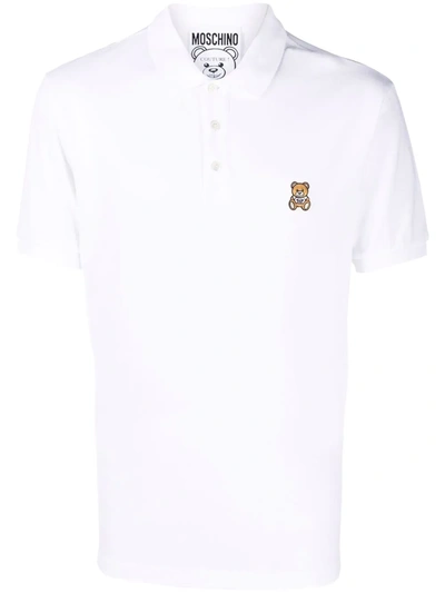 Shop Moschino Teddy-patch Polo Shirt In Weiss