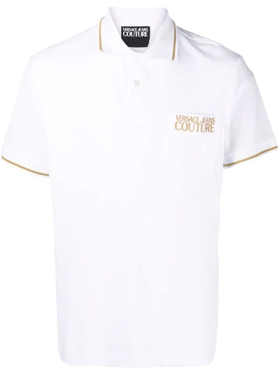 Shop Versace Jeans Couture Metallic-logo Polo Shirt In Weiss