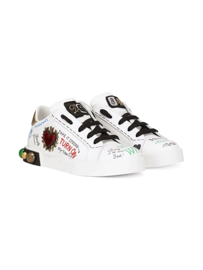 Shop Dolce & Gabbana Portofino Dg King Leather Sneakers In White