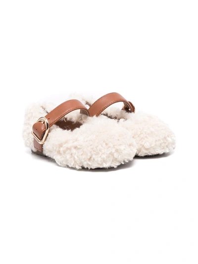 Age Of Innocence Shearling Strapped Ballerinas In Neutrals