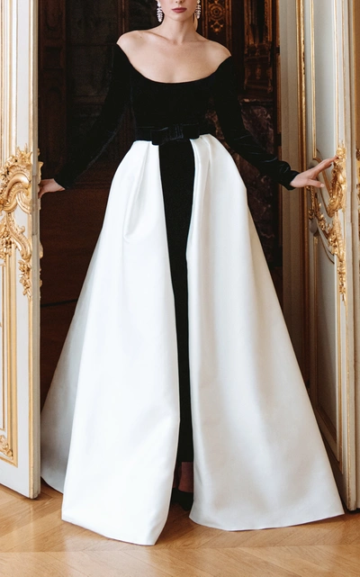 Shop Monique Lhuillier Women's Off-the-shoulder Velvet Column Gown In Black