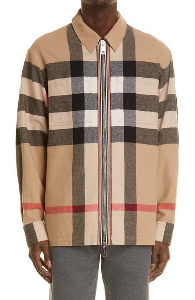 Shop Burberry Hague Archieve Check Zip Front Cotton Flannel Shirt Jacket In Archive Beige Ip Chk