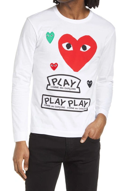 Shop Comme Des Garçons Play Long Sleeve Graphic Tee In White