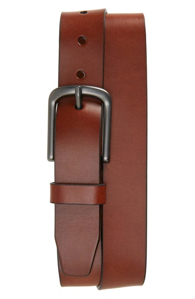 Shop Johnston & Murphy Flat Edge Leather Belt In Tan Leather