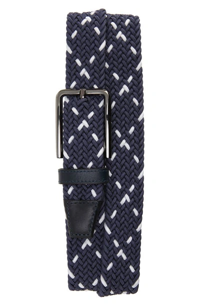Shop Johnston & Murphy Woven Stretch Knit Belt In Navy/ White