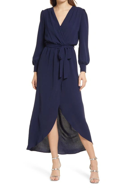 Shop Fraiche By J Wrap Front Long Sleeve Dress In Navy