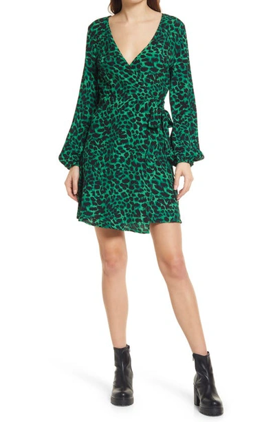 Topshop Strappy Wrap Mini Dress In Green Animal Print | ModeSens