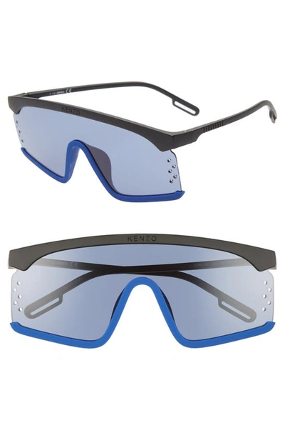 Shop Kenzo 140mm Shield Sunglasses In Matte Black/ Blue