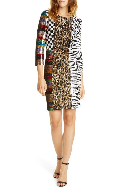 Shop Alice And Olivia Jae Mixed Sequin Dress In Multi