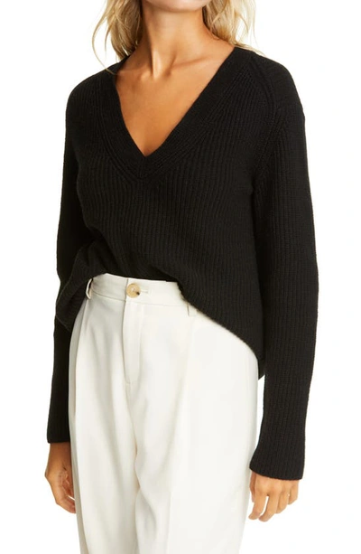 Shop Vince V-neck Shaker Knit Cashmere Sweater In Black