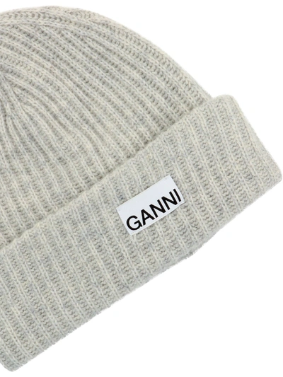 Shop Ganni Recycled Wool Beanie In Grey