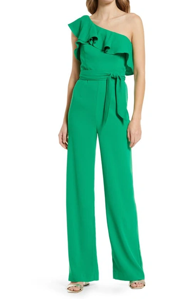 Shop Lilly Pulitzerr Lyra Ruffle One-shoulder Jumpsuit In Fern Gully Green