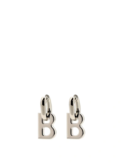 Shop Balenciaga "b Chain" Earrings In Silver