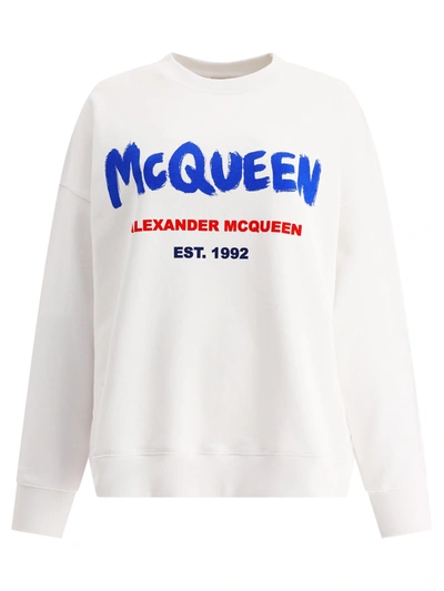Shop Alexander Mcqueen "graffiti" Sweatshirt In White