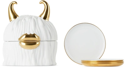 Shop L'objet White & Gold Haas Brothers Lynda Vessel & Plates Set In White, Gold