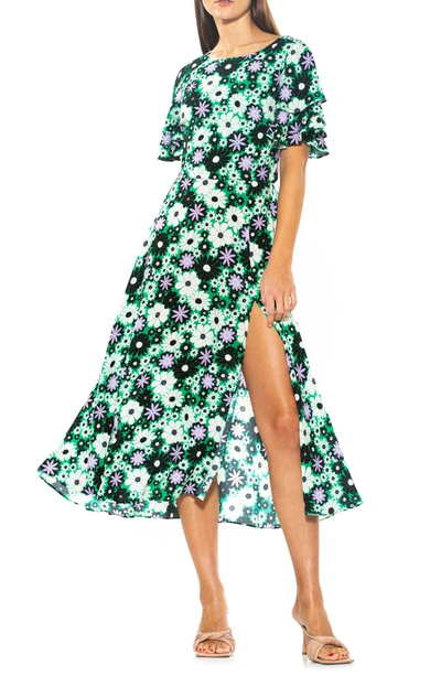 Shop Alexia Admor Lilia Ruffle Sleeve Open Back Midi Dress In 60s Floral