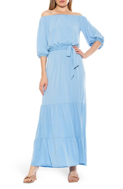 Shop Alexia Admor Calista Off-the-shoulder Tiered Maxi Dress In Halogen Blue
