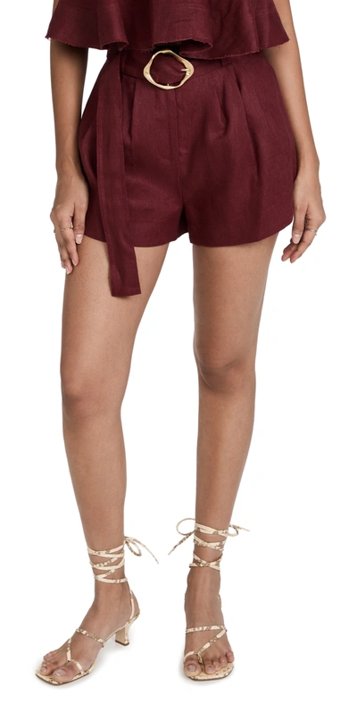 Shop Aje Vista Belted Shorts In Russet Brown