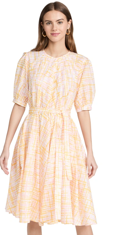 Shop Merlette Wolkers Print Dress In Marigold Crosshatch Print