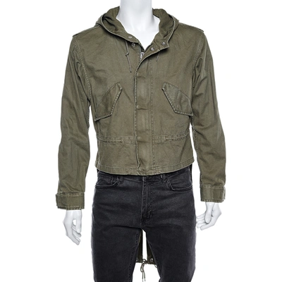 Pre-owned Saint Laurent Military Green Cotton And Linen Hooded Jacket Xl