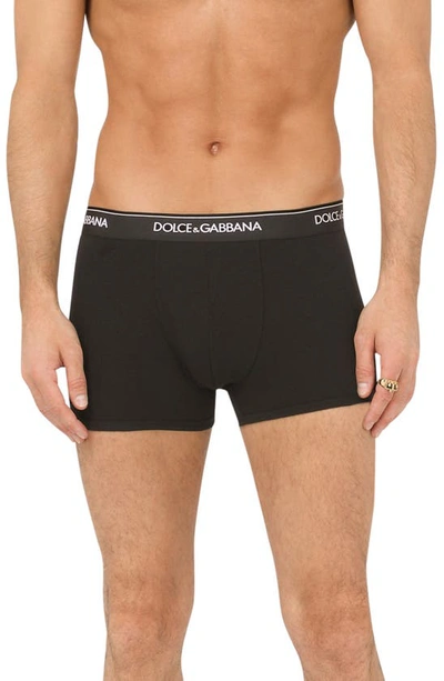 Shop Dolce & Gabbana 2-pack Logo Waist Boxer Briefs In Black
