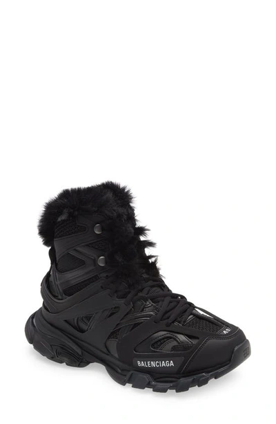 Shop Balenciaga Track Hike Faux Fur Lined Sneaker In Black