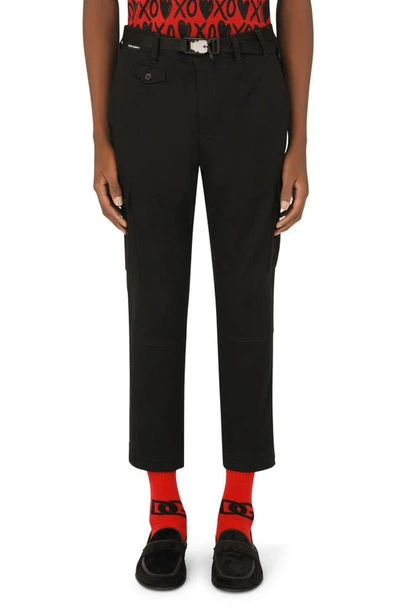 Shop Dolce & Gabbana Crop Skinny Cargo Pants In N0000 Nero