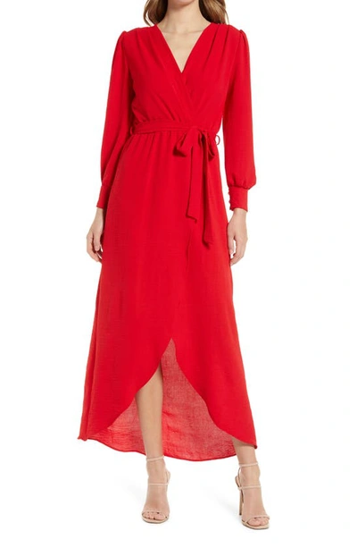 Shop Fraiche By J Wrap Front Long Sleeve Dress In Red