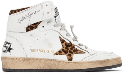Shop Golden Goose White Leopard Sky Star Sneakers