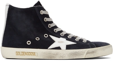 Shop Golden Goose Navy & White Suede Francy Classic High-top Sneakers In Night Blue/white