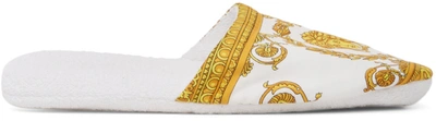 Shop Versace White & Gold Baroque Slippers In Z4001 White