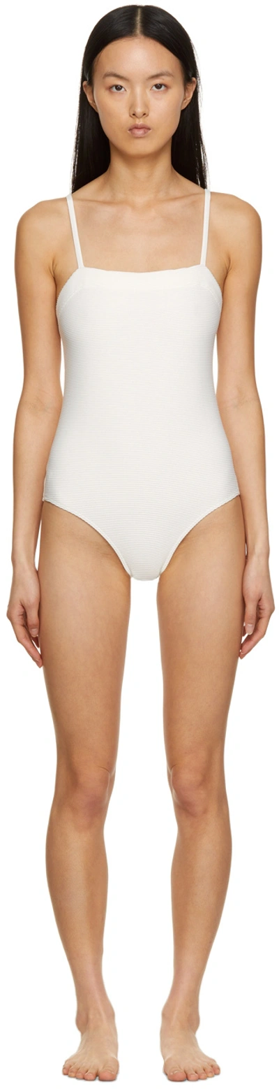 Shop Eres White Pompon One-piece Swimsuit In 00939 Silk