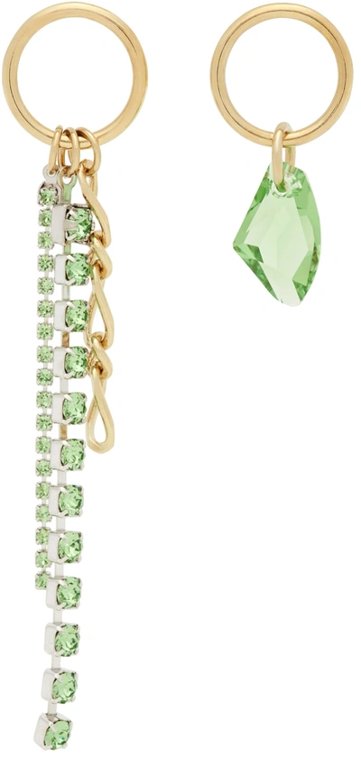 Shop Justine Clenquet Ssense Exclusive Gold & Green Ewan Earrings In Gold/green
