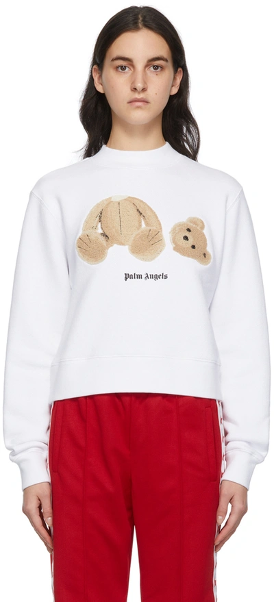 Shop Palm Angels White Teddy Bear Fitted Sweatshirt In White Brown