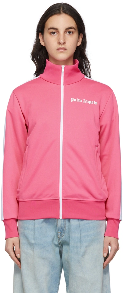 Shop Palm Angels Pink Track Zip-up Sweatshirt In Fuchsia White