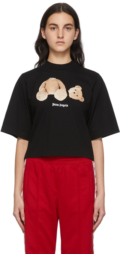 Shop Palm Angels Black Bear Cropped T-shirt In Black Brown