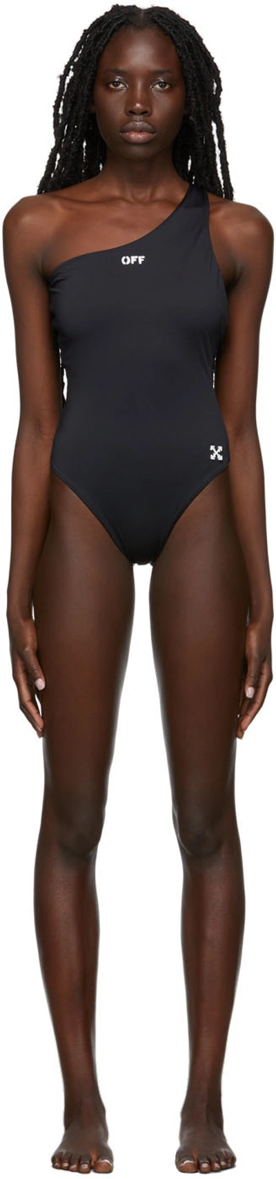 Shop Off-white Black Stamp One-piece Swimsuit In Black White