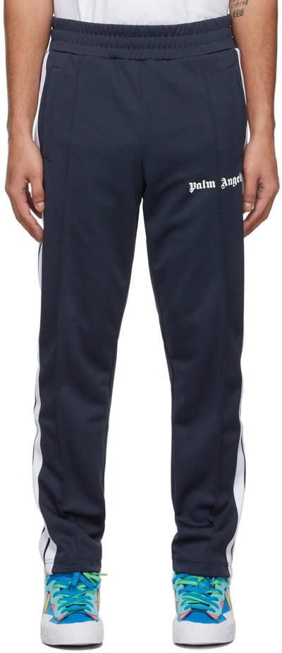 Shop Palm Angels Navy Slim Track Pants In Navy Blue White