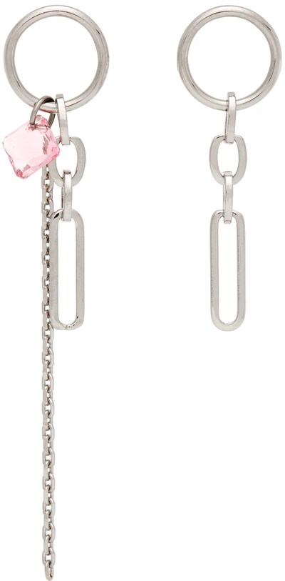 Shop Justine Clenquet Ssense Exclusive Silver & Pink Paloma Earrings In Silver/pink