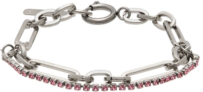 Shop Justine Clenquet Ssense Exclusive Silver & Pink Paloma Bracelet In Silver/pink