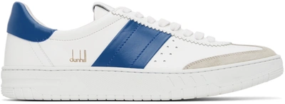 Shop Dunhill White & Blue Court Legacy Sneakers In Blue/white